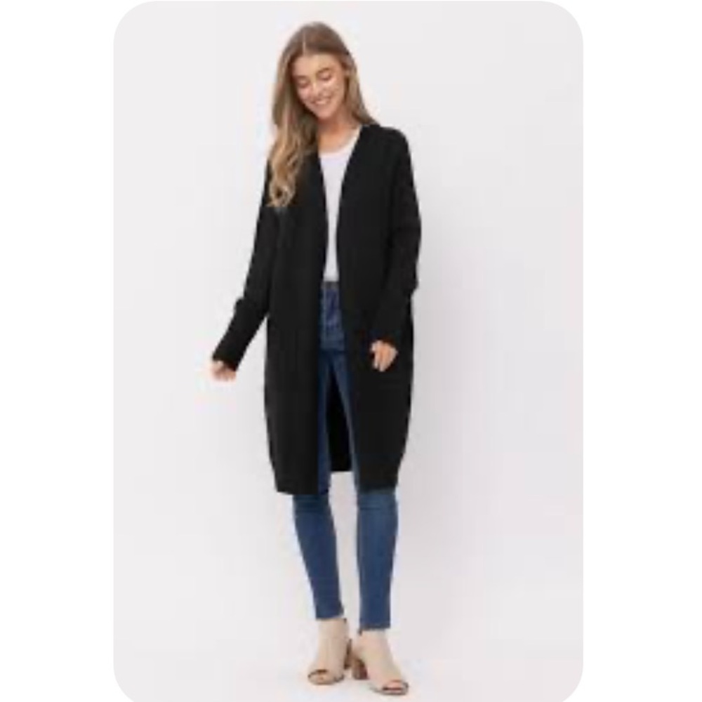 Julie & Jack Cashmere Long Open Cardigan in Black size M